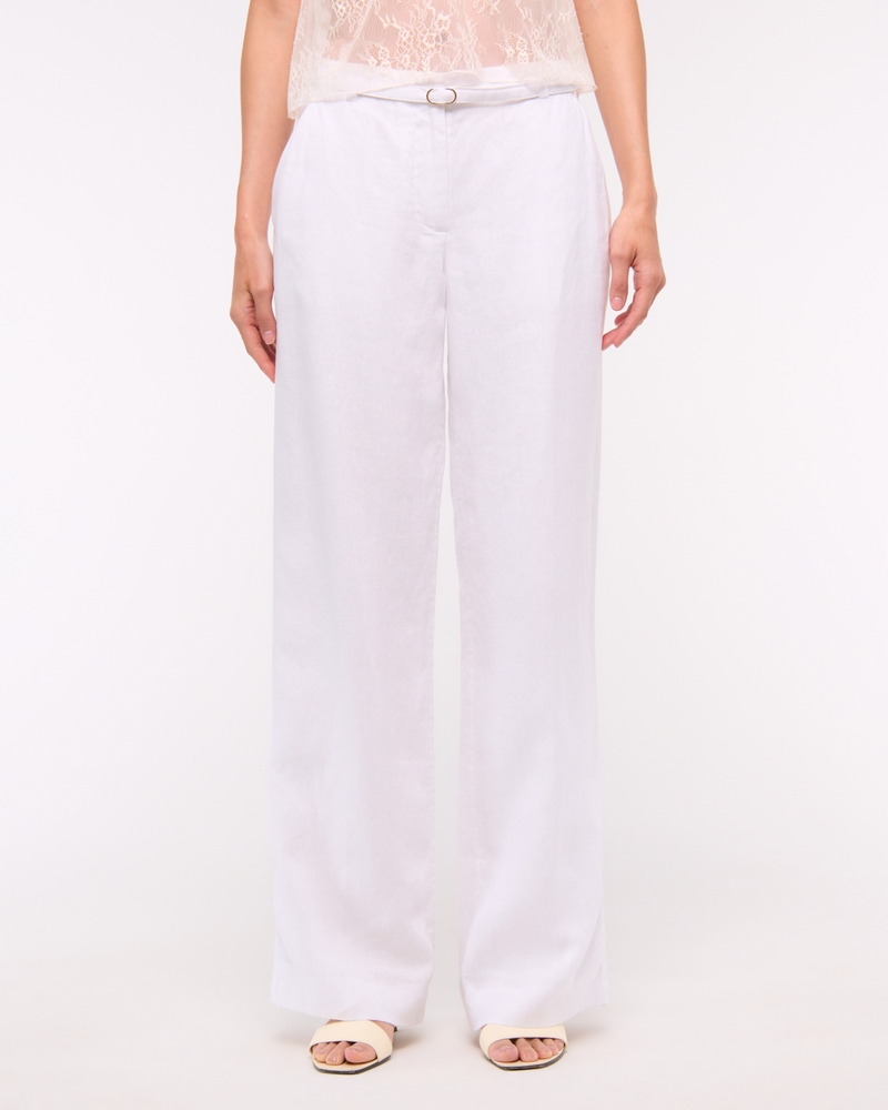 Premium Linen Belted Wide Leg Pant(white,24)