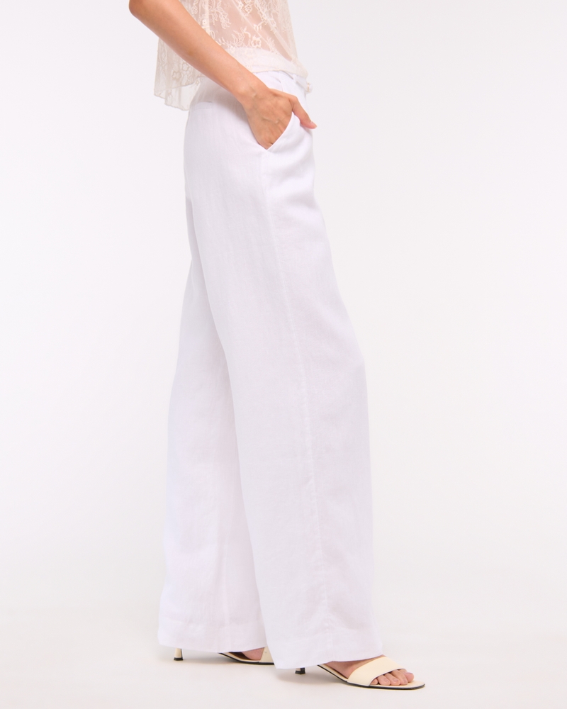 Premium Linen Belted Wide Leg Pant(white,24)