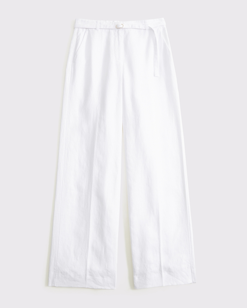 Premium Linen Belted Wide Leg Pant(white,24)