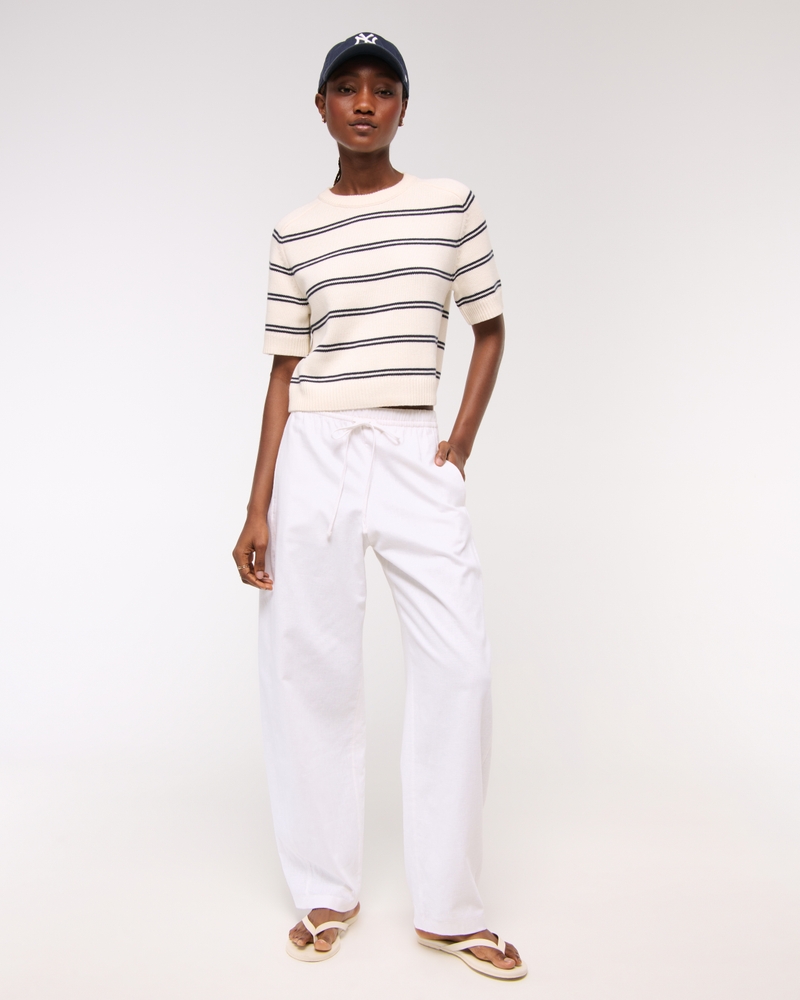 Linen-Blend Barrel Pull-On Pant
