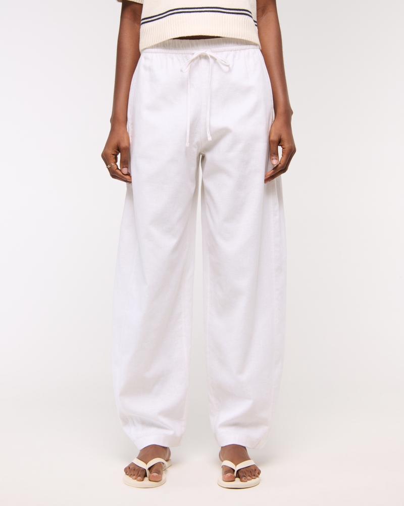 Linen-Blend Barrel Pull-On Pant(white,XXS)