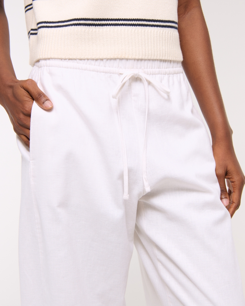 Linen-Blend Barrel Pull-On Pant(white,XXS)
