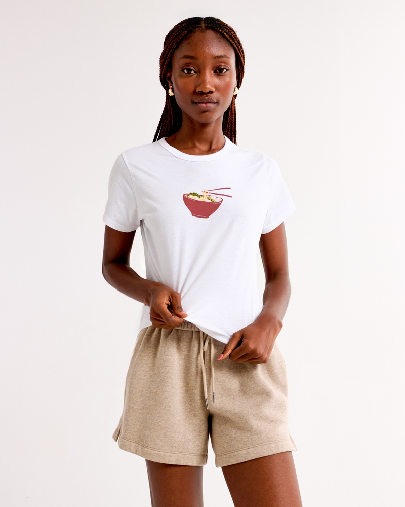 Short-Sleeve Ramen Graphic Skimming Tee(white,XXS)
