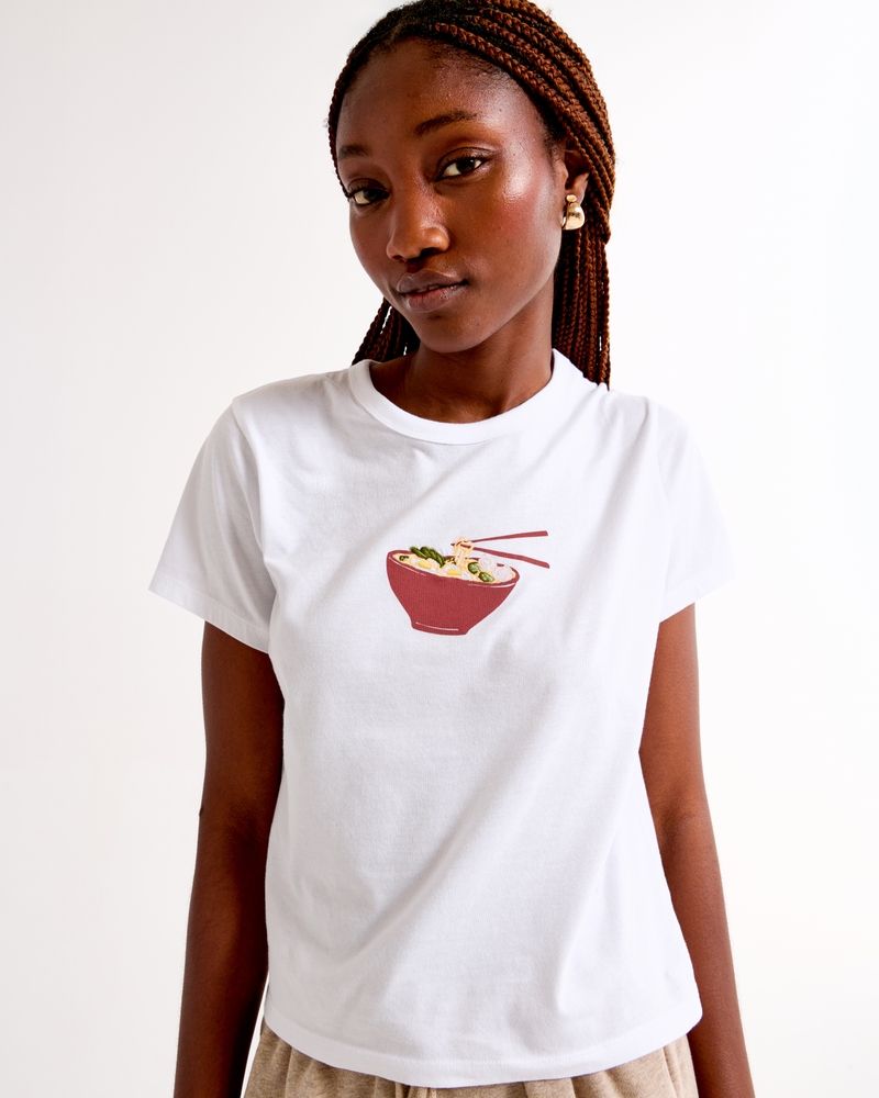 Short-Sleeve Ramen Graphic Skimming Tee(white,XXS)