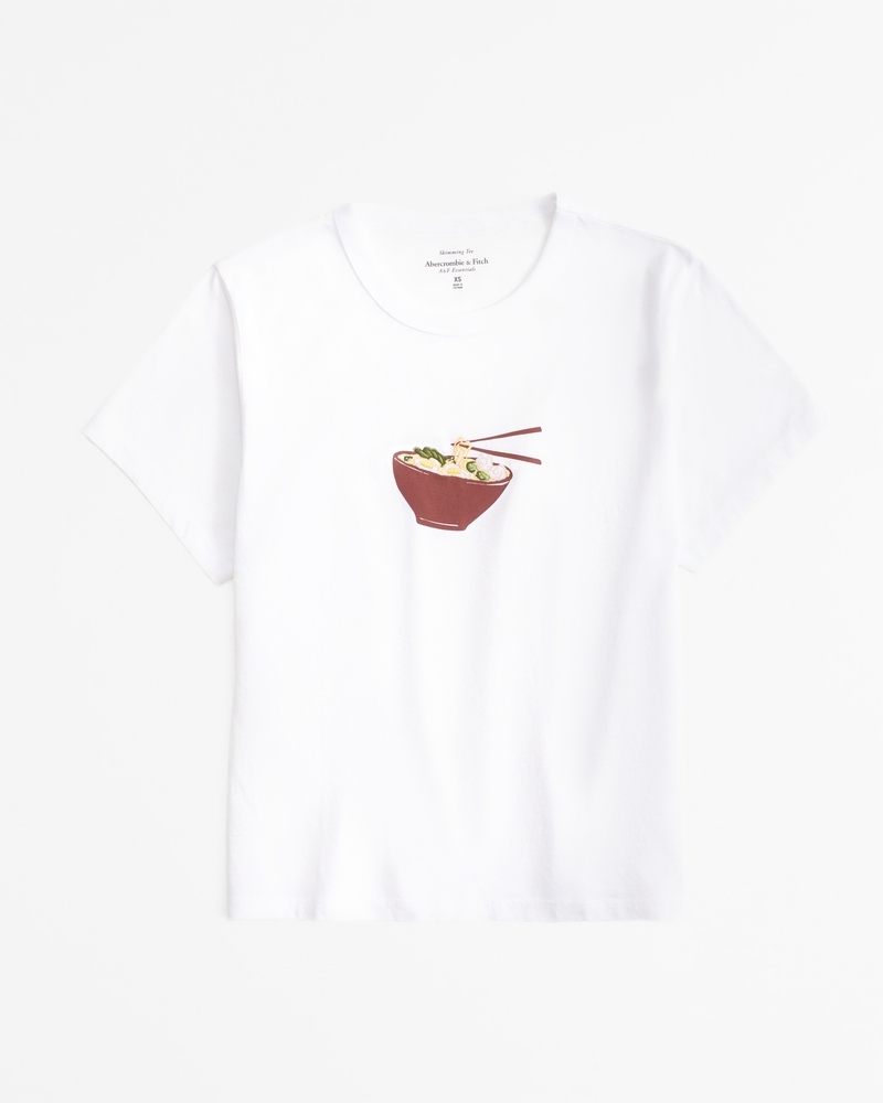 Short-Sleeve Ramen Graphic Skimming Tee(white,XXS)