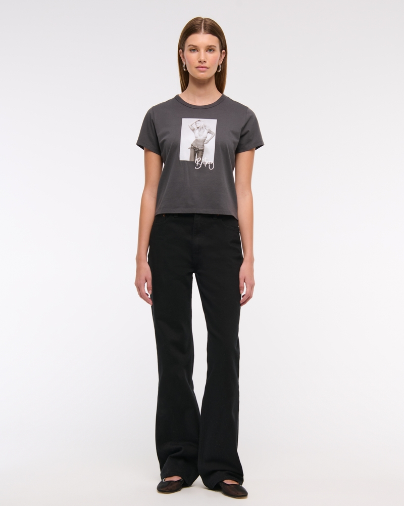 Short-Sleeve Britney Spears Graphic Skimming Tee(dark gray,XXS)