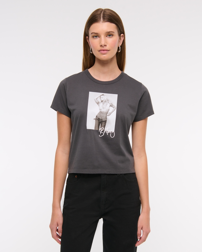 Short-Sleeve Britney Spears Graphic Skimming Tee(dark gray,XXS)