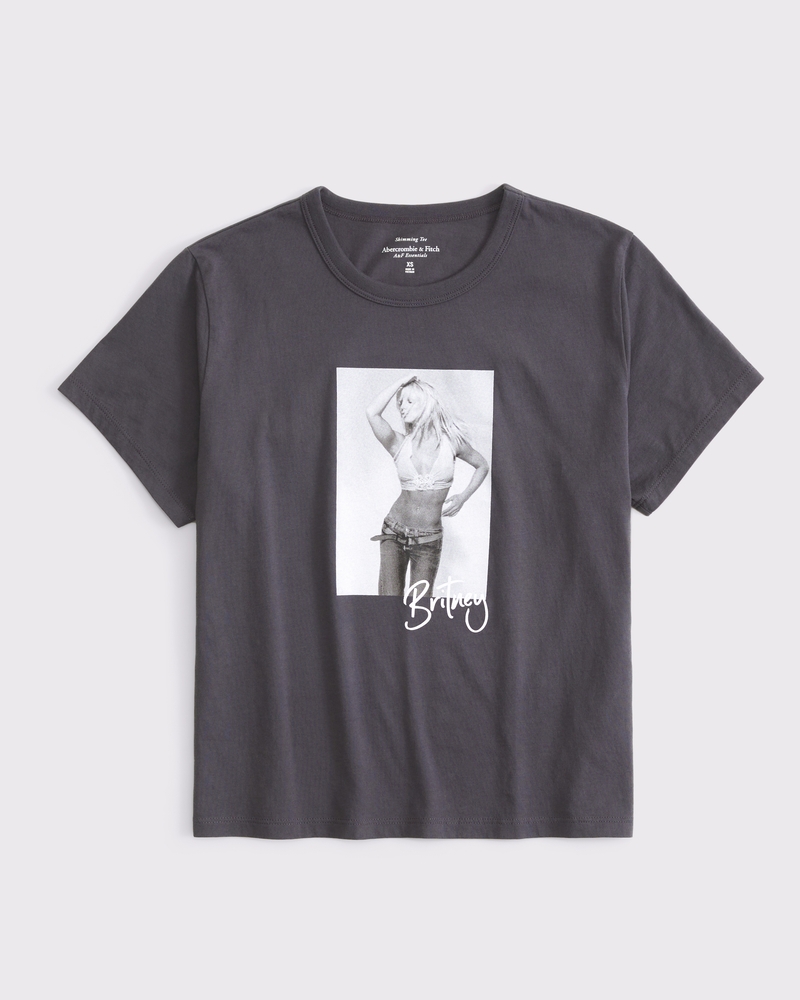 Short-Sleeve Britney Spears Graphic Skimming Tee(dark gray,XXS)