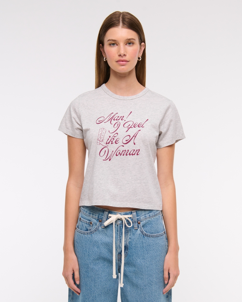 Short-Sleeve Shania Twain Graphic Skimming Tee(light gray,XXS)