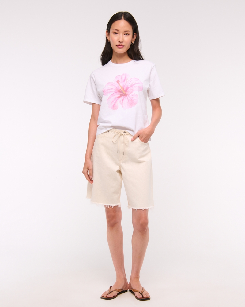 Short-Sleeve Hibiscus Graphic Relaxed Tee(white,XXS)