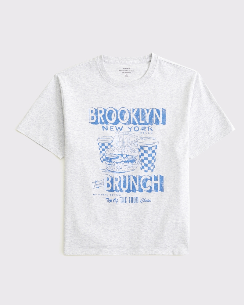 Short-Sleeve Brooklyn Brunch Graphic Relaxed Tee(light gray,XXS)