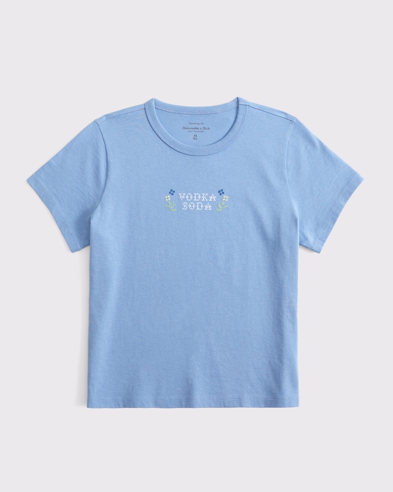 Short-Sleeve Vodka Soda Graphic Skimming Tee(cloudy blue,XXS)