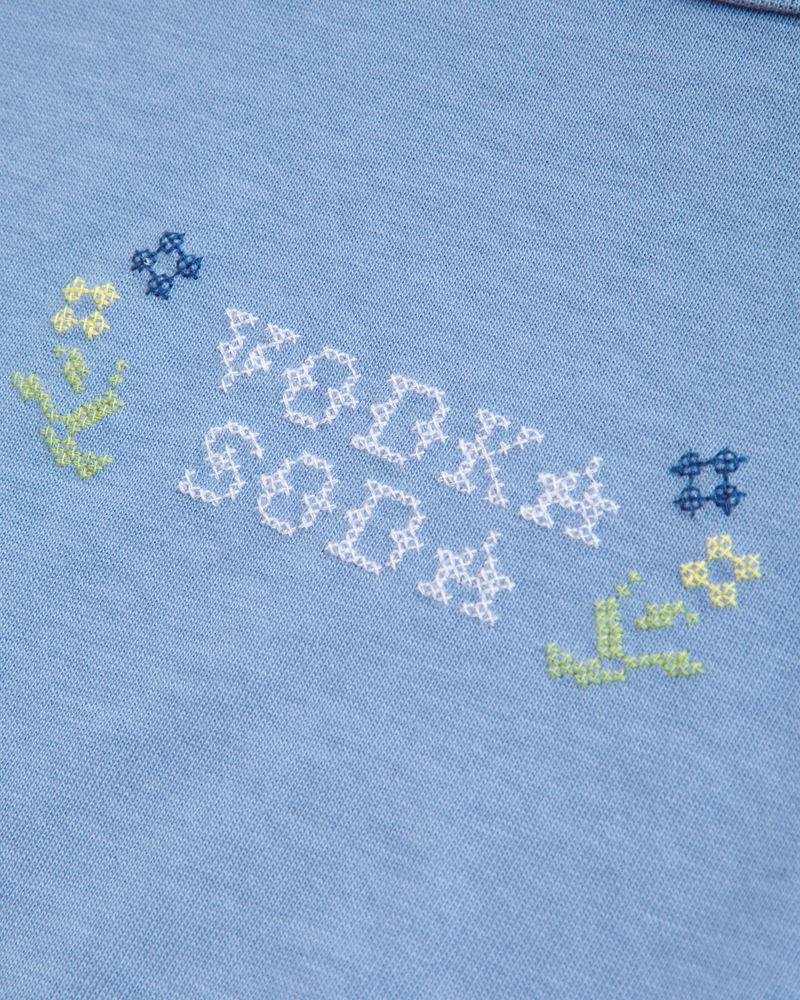 Short-Sleeve Vodka Soda Graphic Skimming Tee(cloudy blue,XXS)