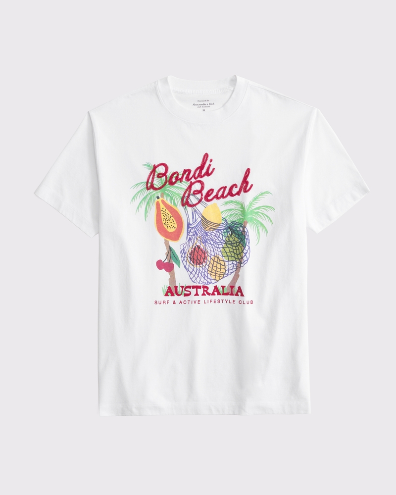 Oversized Bondi Beach Graphic Tee(white,XXS)
