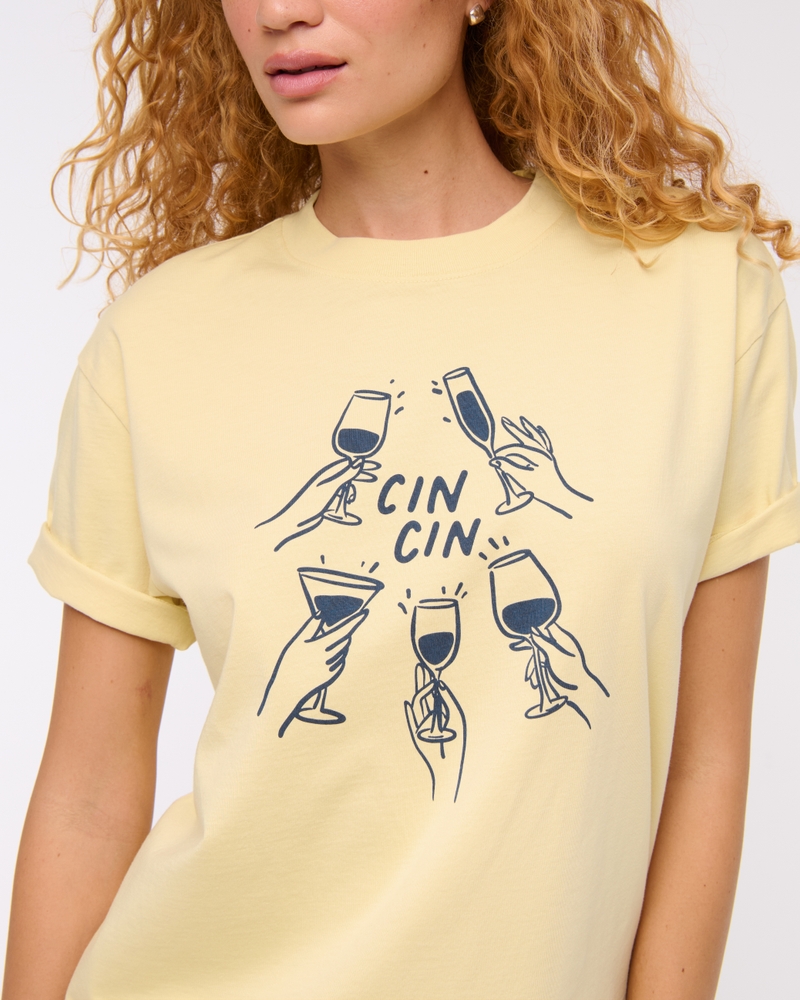 Oversized Cin Cin Graphic Tee(sunny yellow,XXS)