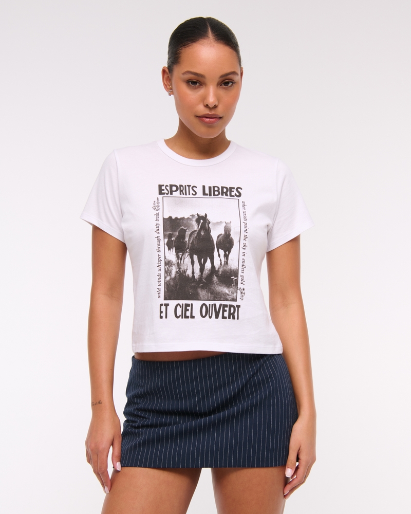 Short-Sleeve Western Graphic Skimming Tee(white,XXS)
