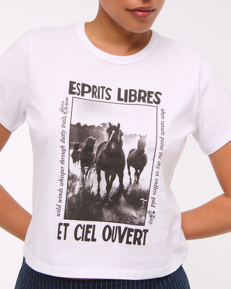 Short-Sleeve Western Graphic Skimming Tee(white,XXS)