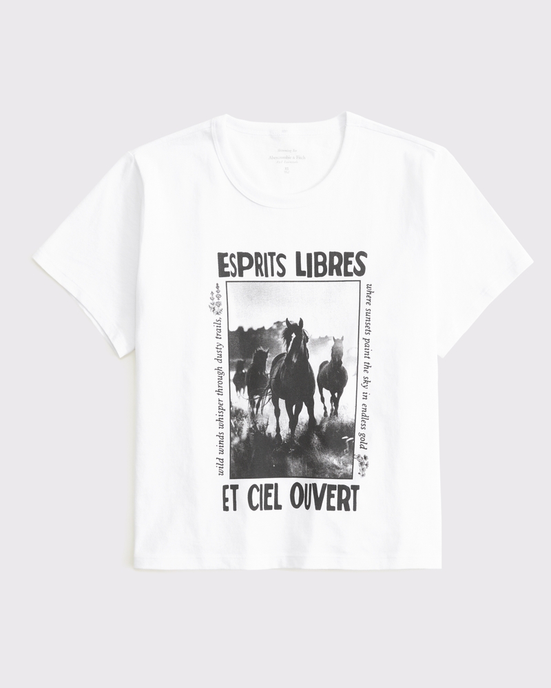 Short-Sleeve Western Graphic Skimming Tee(white,XXS)