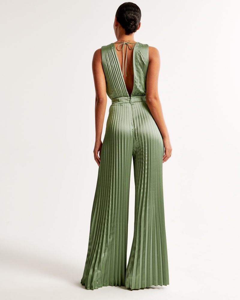The A&F Giselle Pleated Jumpsuit(green,XXS)
