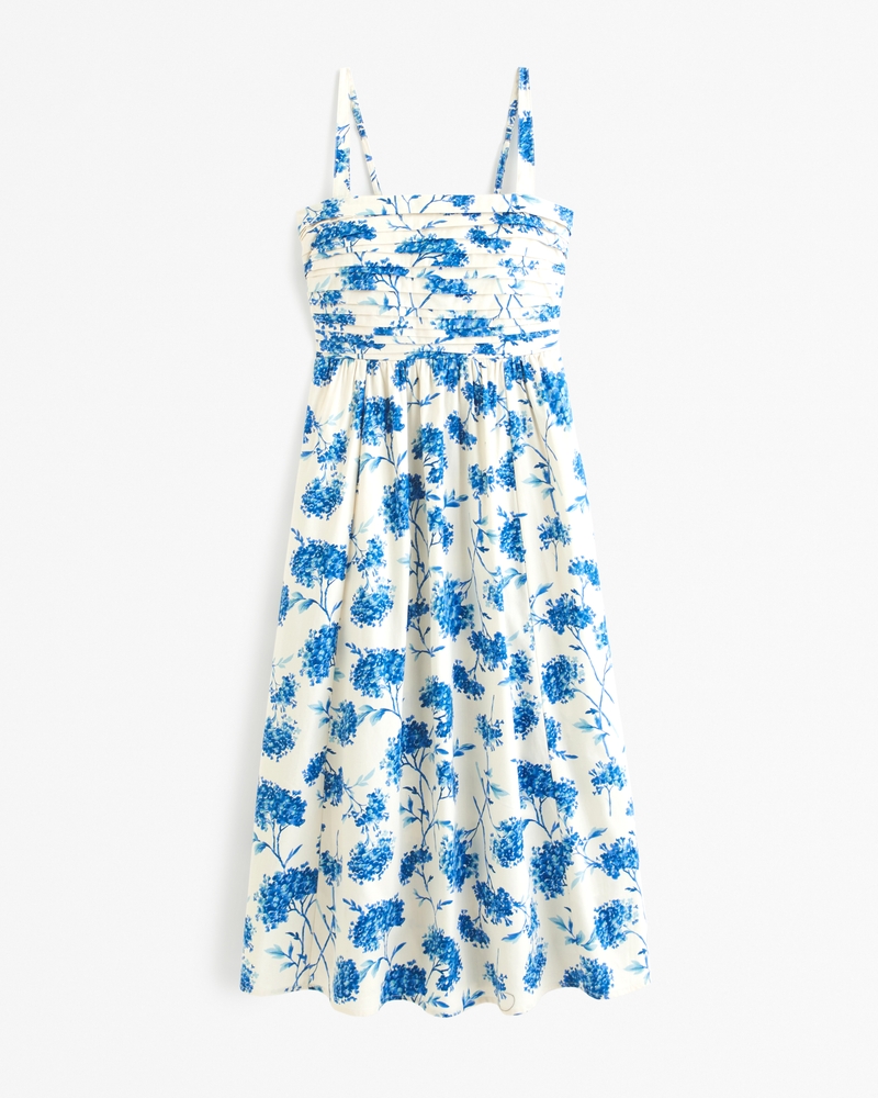 The A&F Emerson Poplin Wide Strap Midi Dress(blue pattern,XXS)