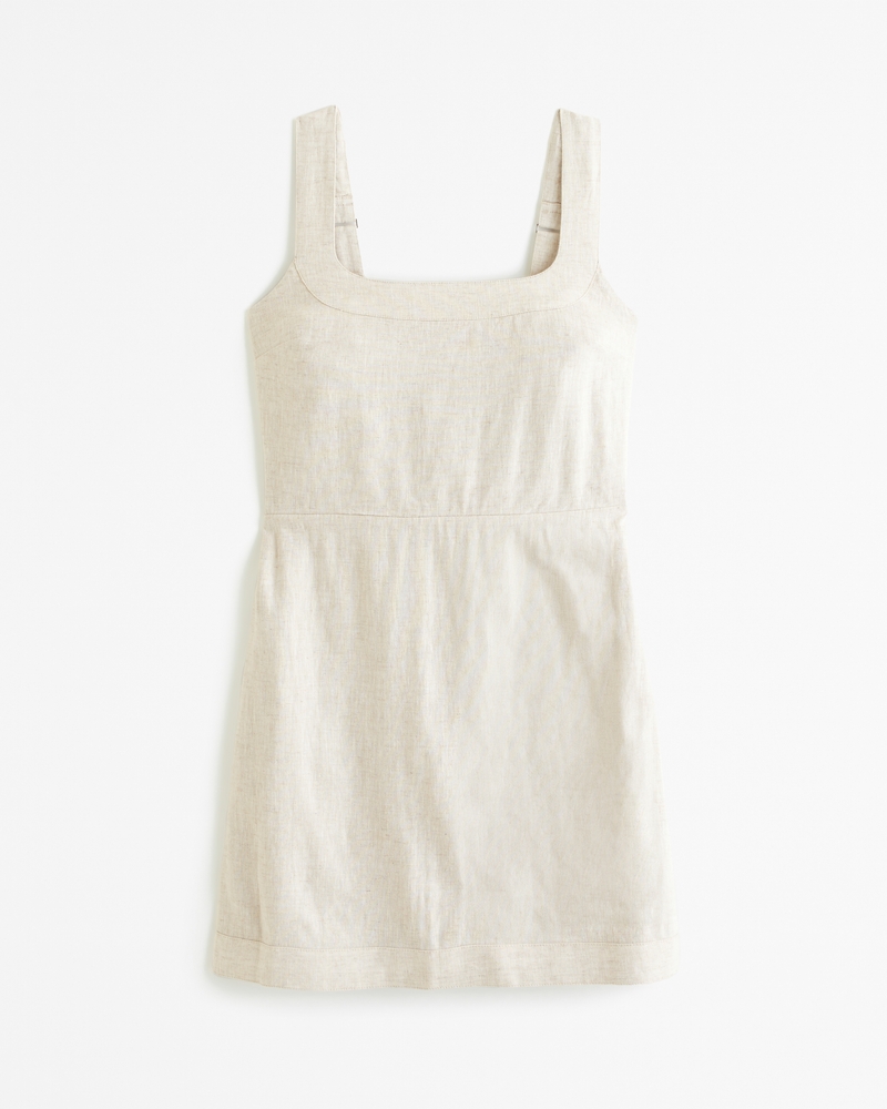 Linen-Blend Wide Strap Mini Dress(beige,XXS)