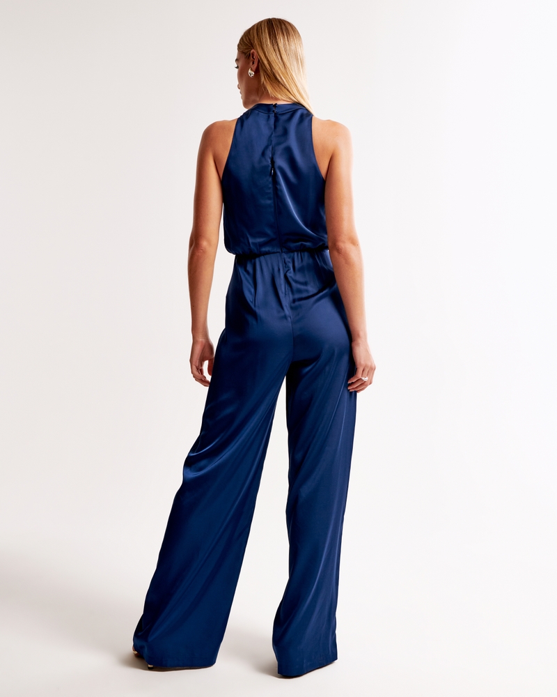 High-Neck Draped Jumpsuit(navy,XXS)