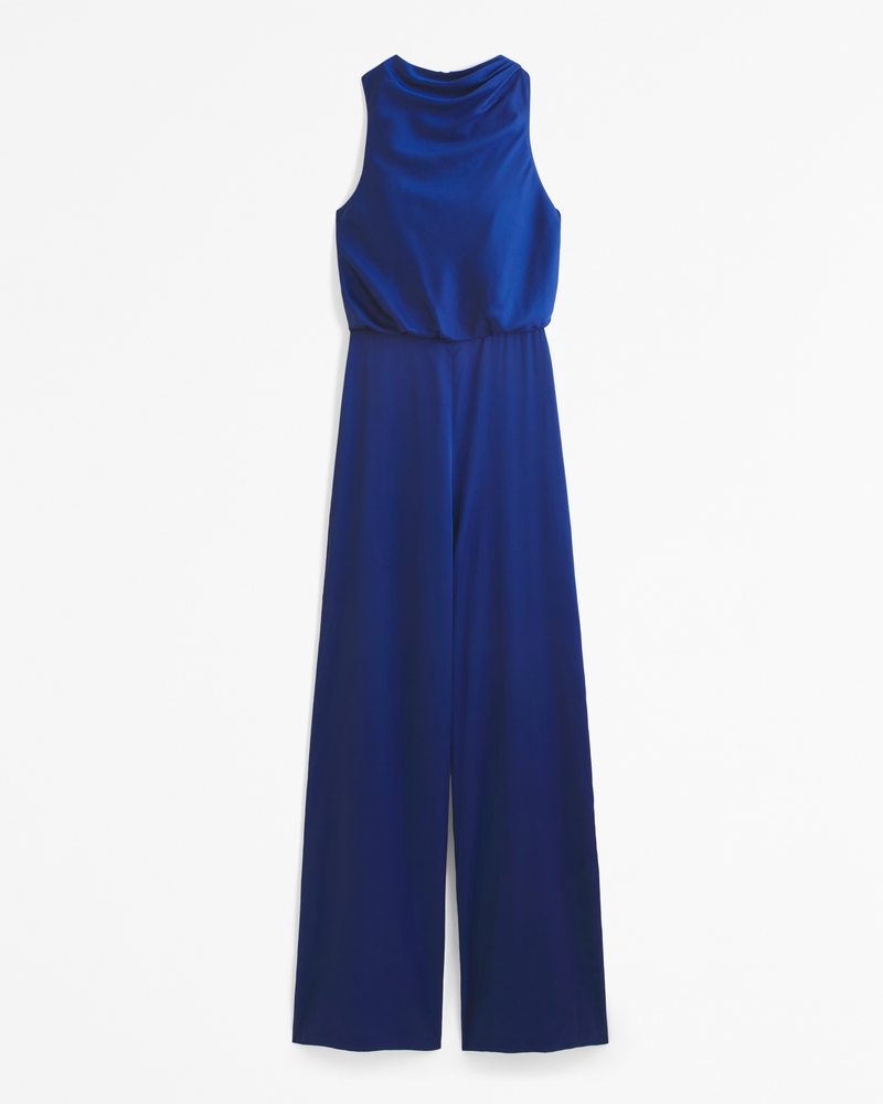 High-Neck Draped Jumpsuit(navy,XXS)