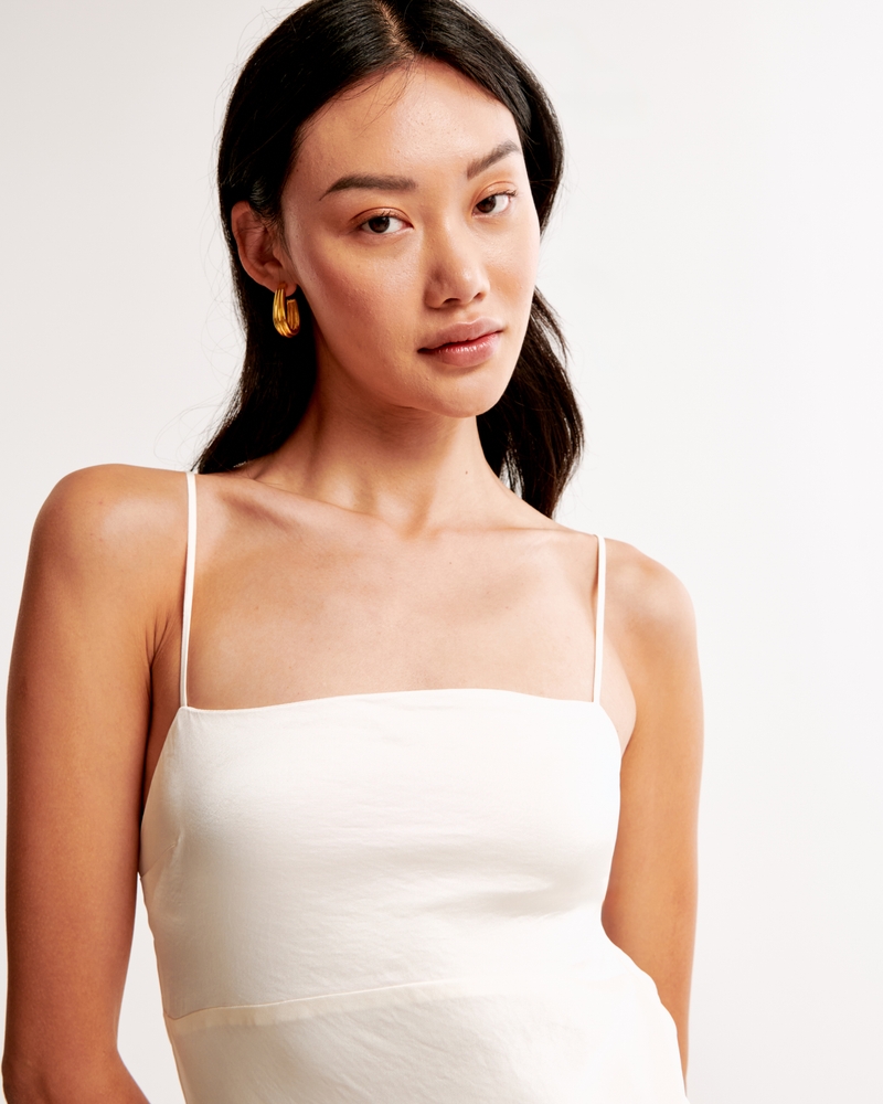 The A&F Julia Slip Cowl Back-Bow Maxi Dress(pearl,XXS)