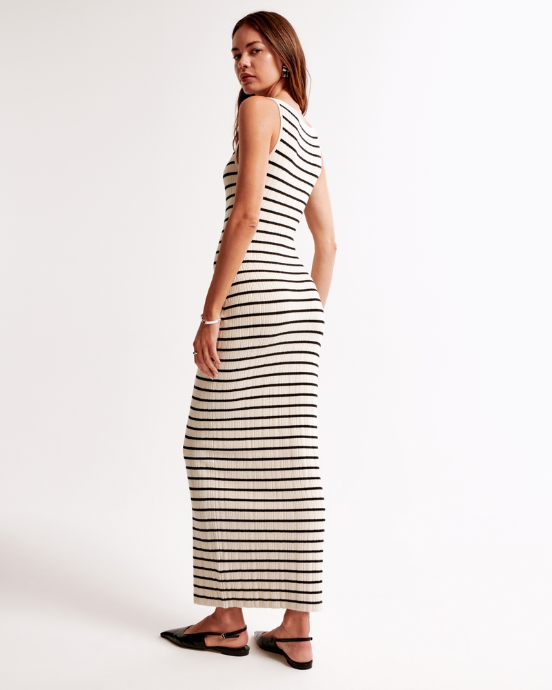 High-Neck Midi Sweater Dress(cream stripe,XXS)