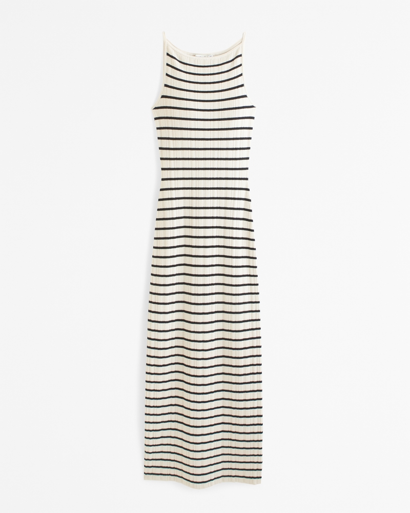 High-Neck Midi Sweater Dress(cream stripe,XXS)