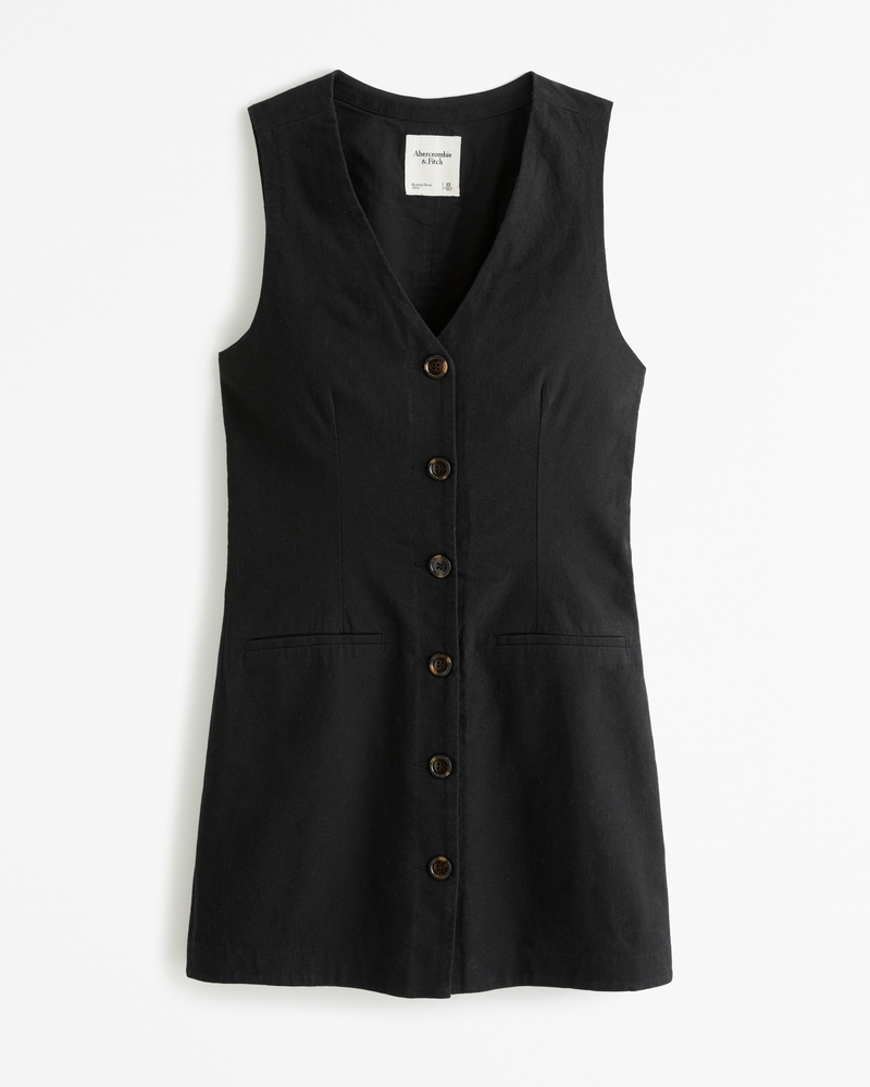 The A&F Mara Linen-Blend Vest Mini Dress(black,XXS)