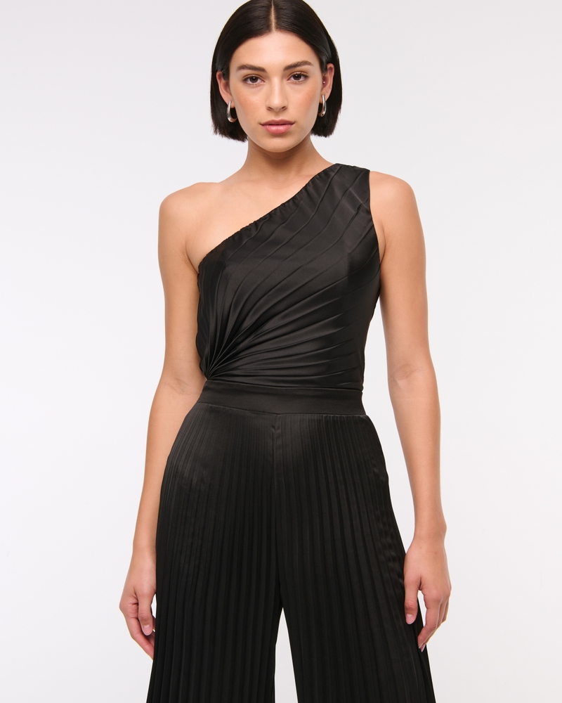 The A&F Giselle Pleated One-Shoulder Jumpsuit(black,XXS)