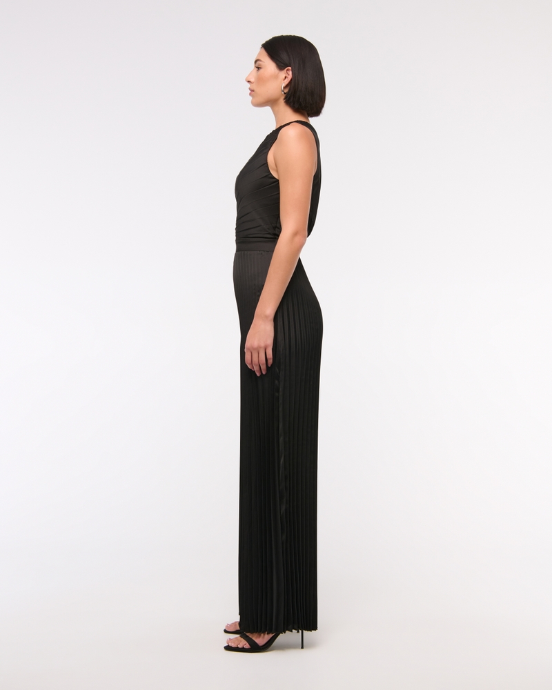 The A&F Giselle Pleated One-Shoulder Jumpsuit(black,XXS)