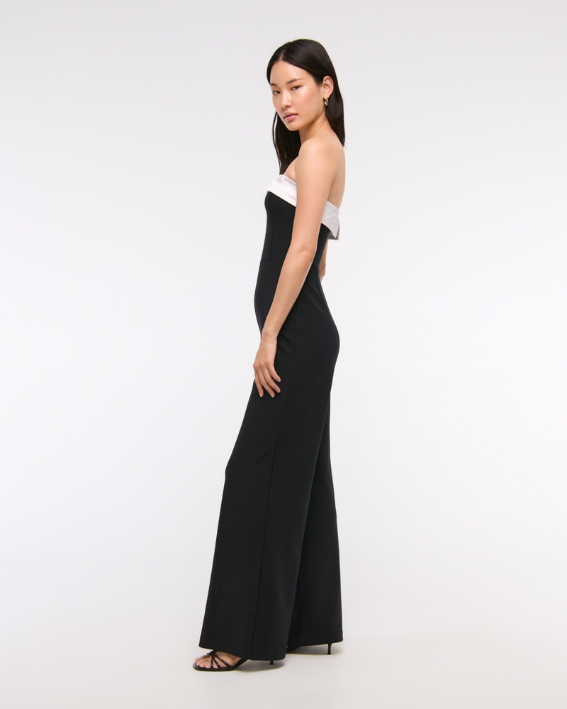 Contrast Strapless Jumpsuit(black,XXS)