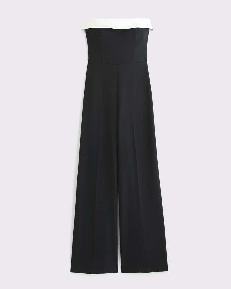 Contrast Strapless Jumpsuit(black,XXS)