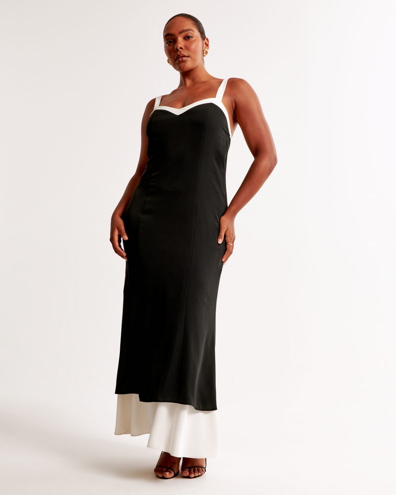 The A&F Julia Slip Contrast Tie-Back Maxi Dress(black,XXS)