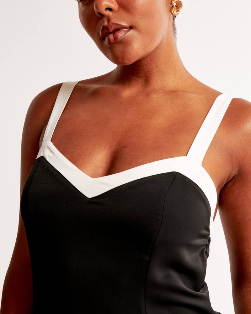 The A&F Julia Slip Contrast Tie-Back Maxi Dress(black,XXS)
