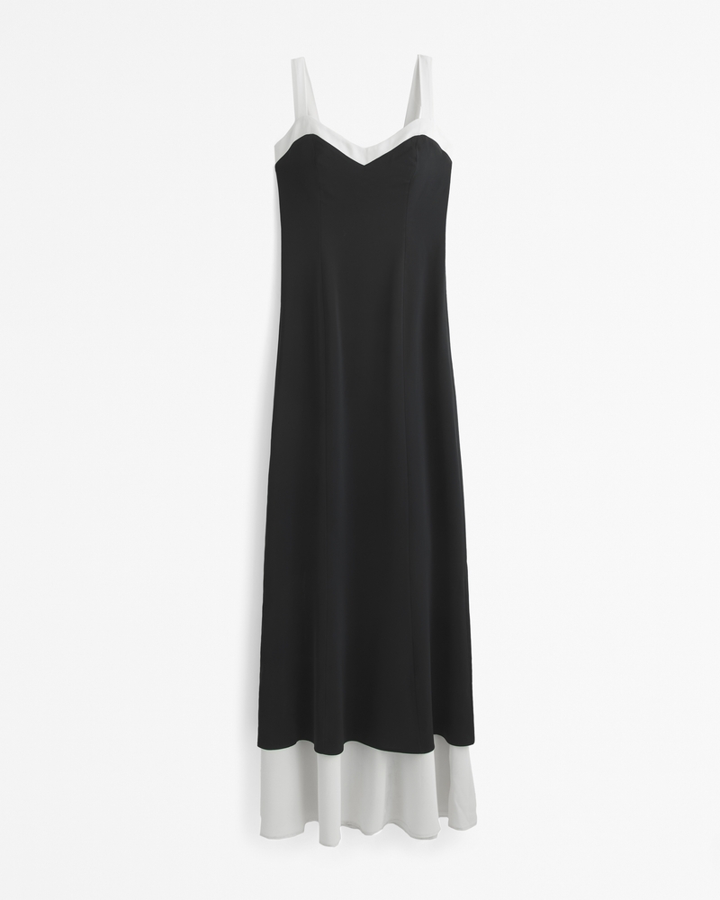 The A&F Julia Slip Contrast Tie-Back Maxi Dress(black,XXS)