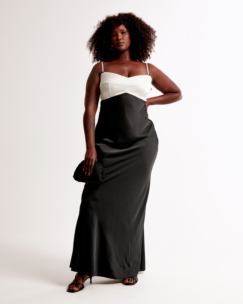 The A&F Julia Slip Contrast Bodice Maxi Dress(black,XXS)