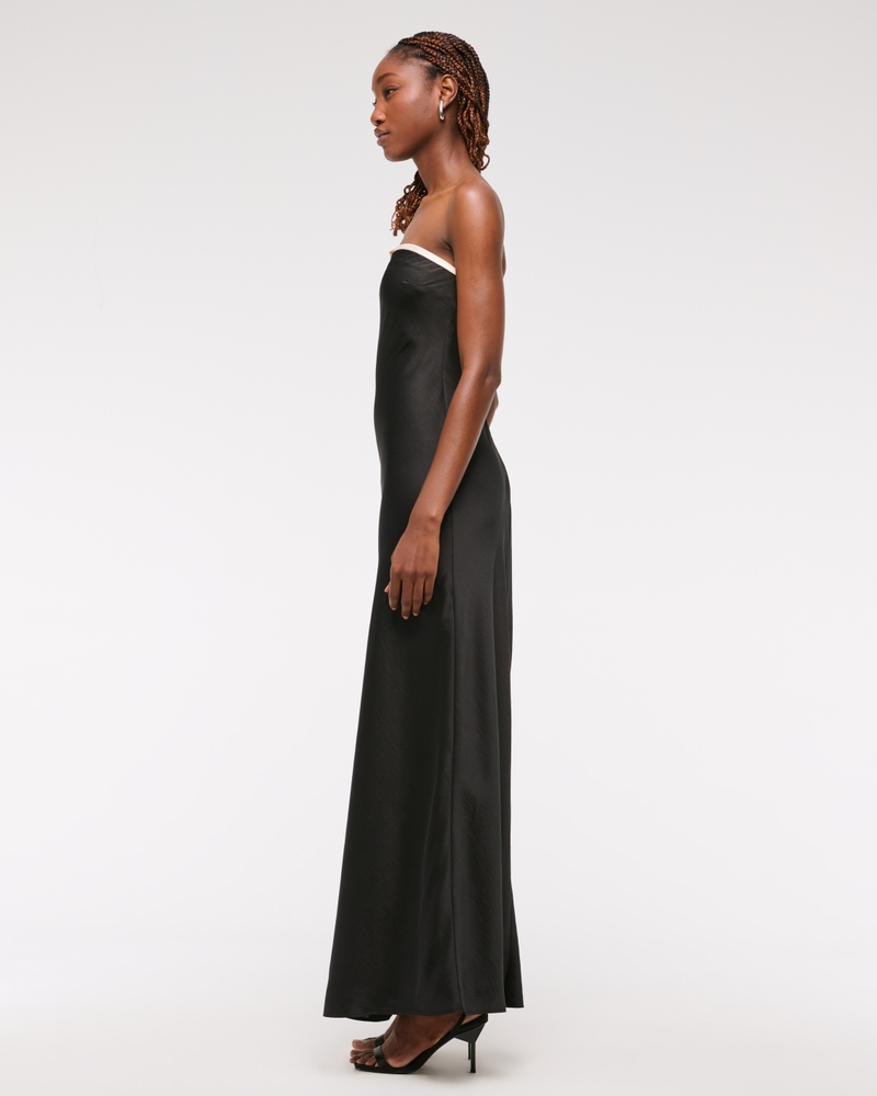 The A&F Julia Slip Strapless Bow Detail Maxi Dress(black,XXS)
