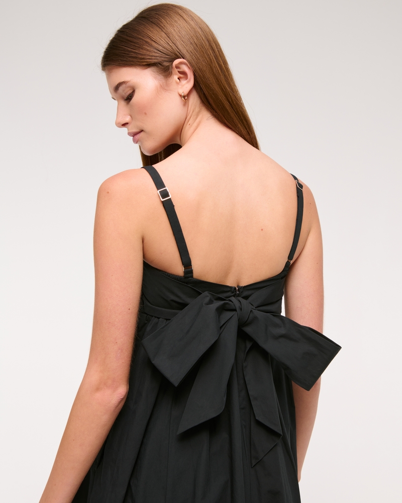 Babydoll Bubble Hem Mini Dress(black,XXS)
