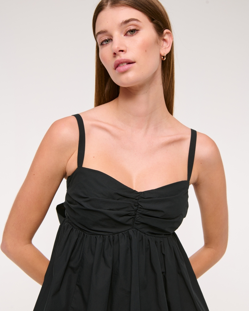 Babydoll Bubble Hem Mini Dress(black,XXS)