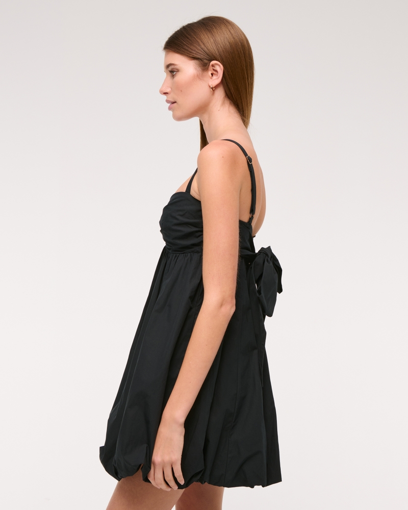 Babydoll Bubble Hem Mini Dress(black,XXS)