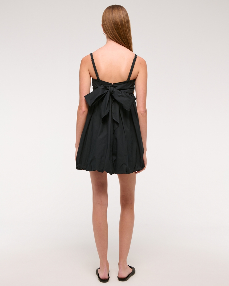 Babydoll Bubble Hem Mini Dress(black,XXS)