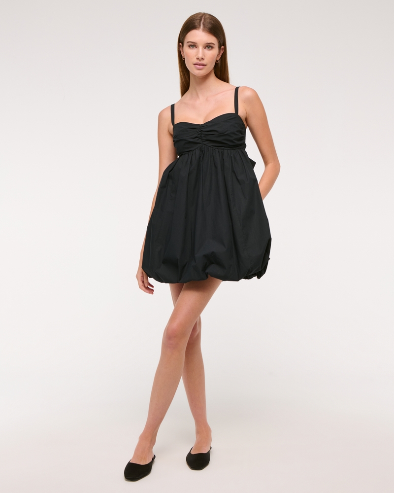 Babydoll Bubble Hem Mini Dress(black,XXS)