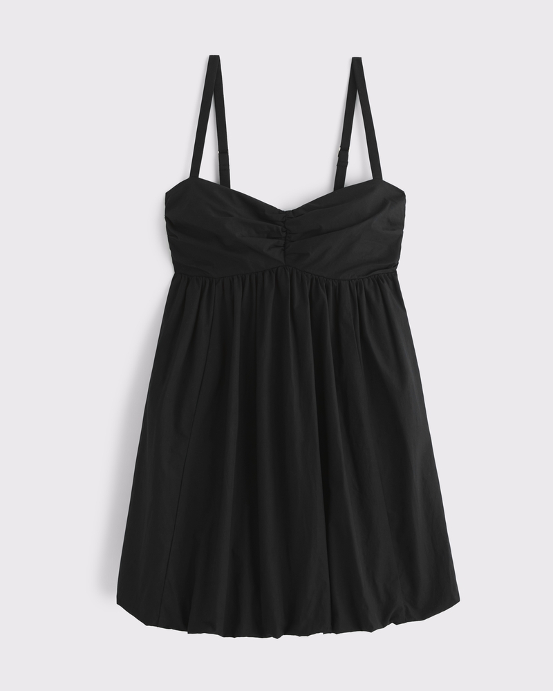 Babydoll Bubble Hem Mini Dress(black,XXS)