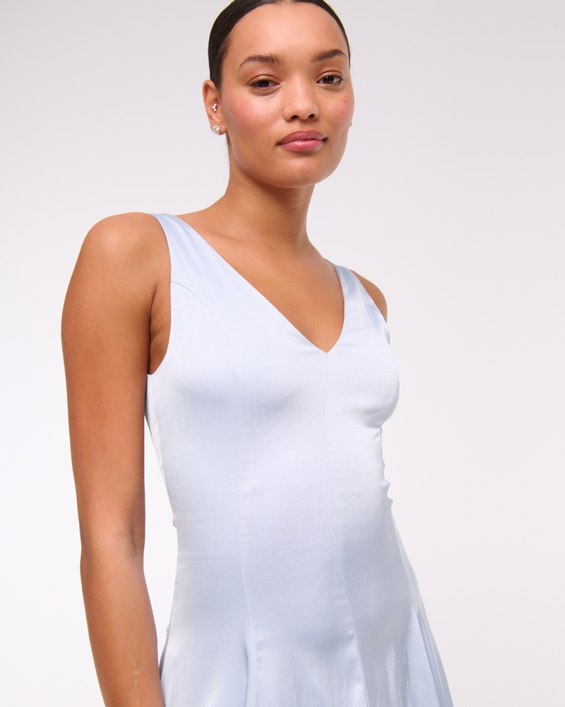 Plunge Bubble Hem Midi Dress(periwinkle,XXS)