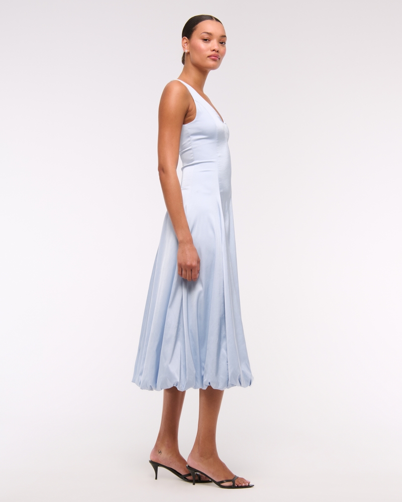 Plunge Bubble Hem Midi Dress(periwinkle,XXS)