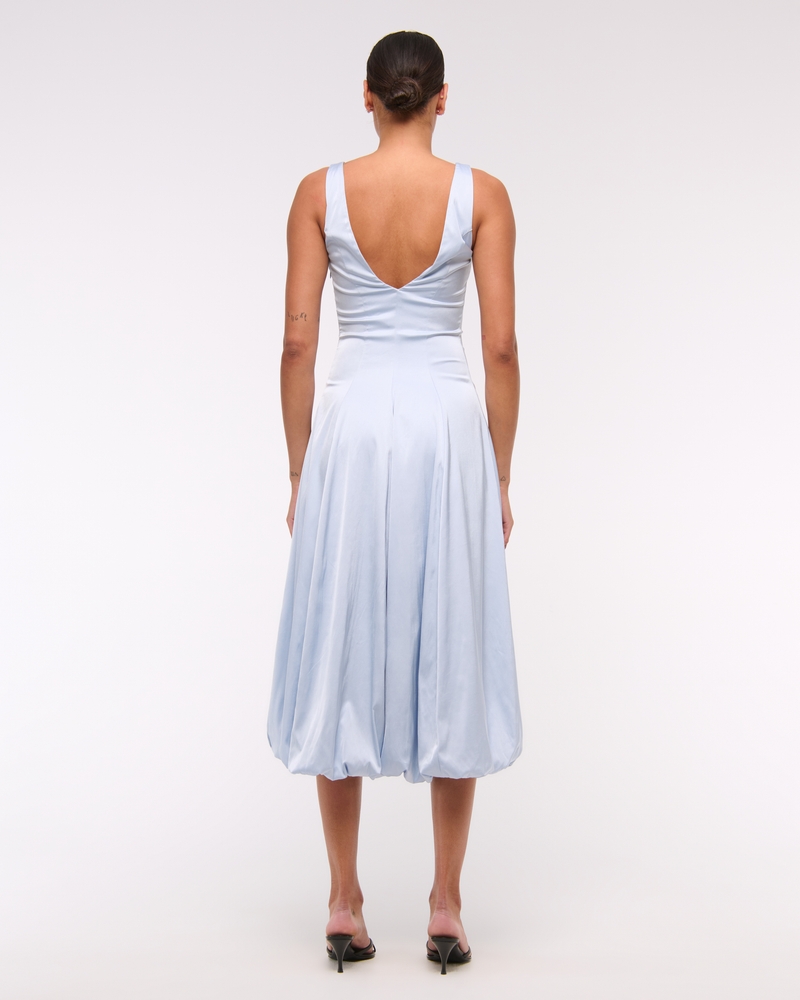 Plunge Bubble Hem Midi Dress(periwinkle,XXS)