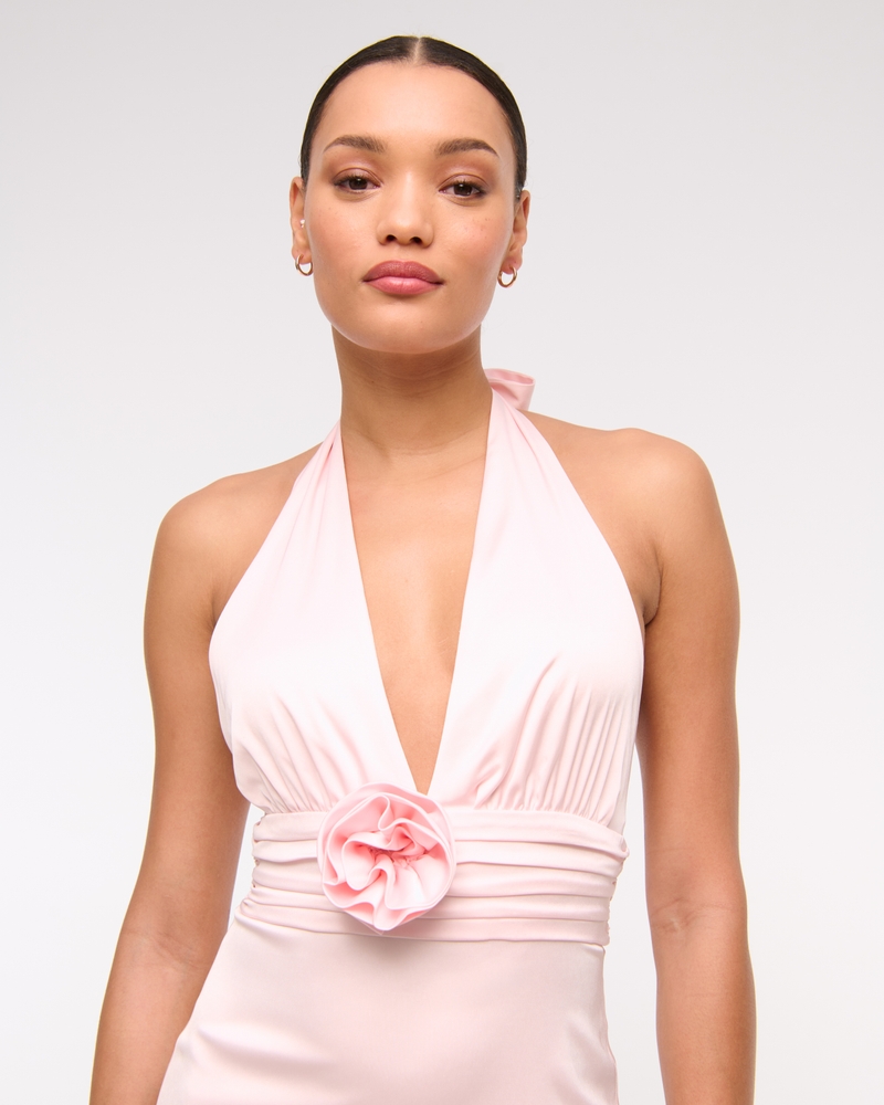 Rosette Halter Midi Dress(light pink,XXS)